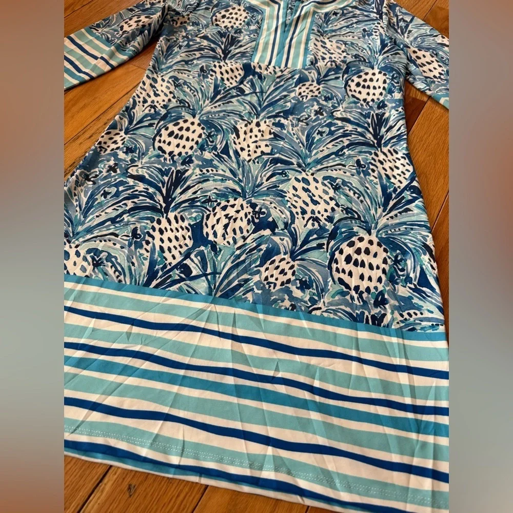 Jean-Pierre Klifa Paris 3/4 Sleeve Sheath Dress Pineapple Blue Green Women Sz XS - Picture 6 of 14